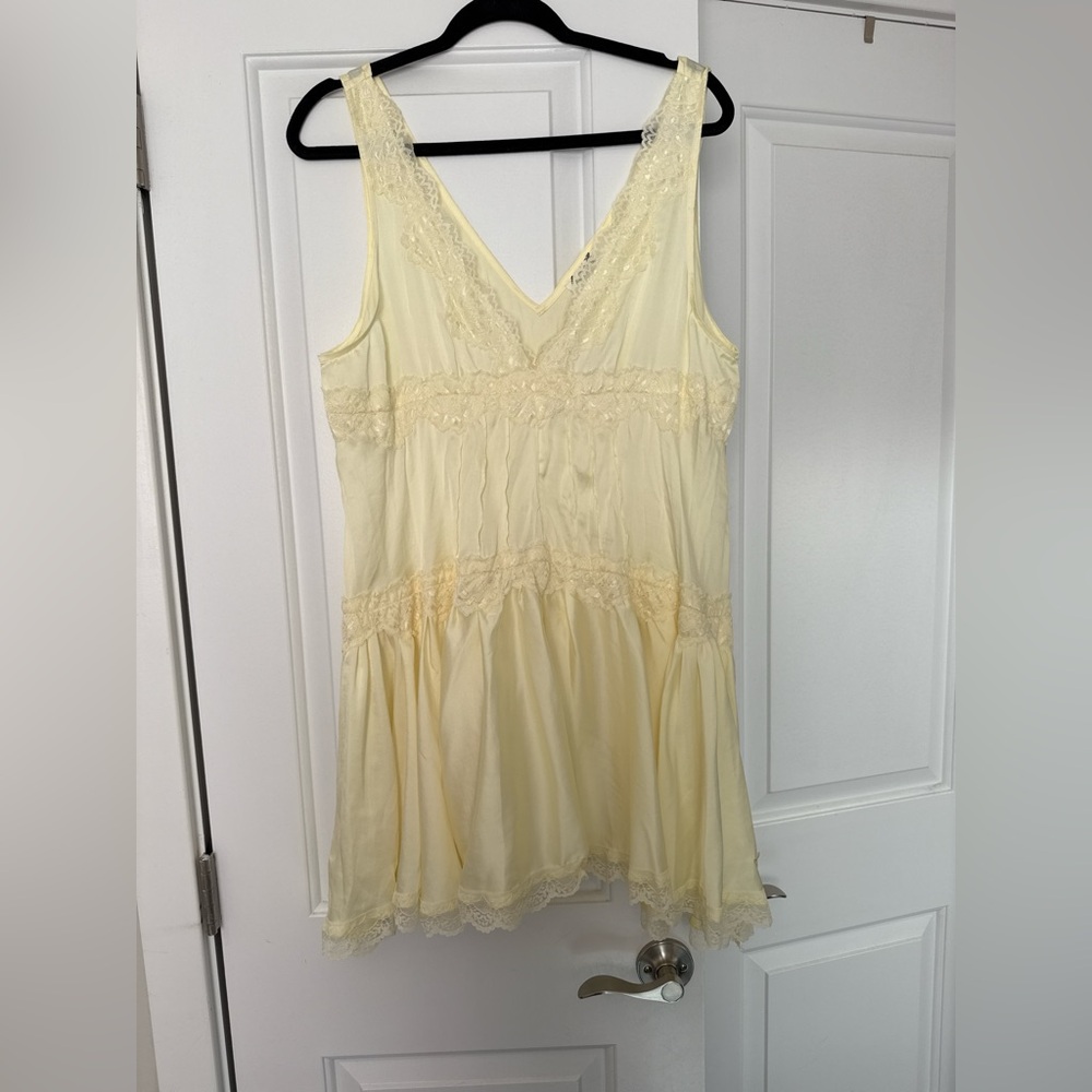 Free People Mini Yellow Satin Slip Dress